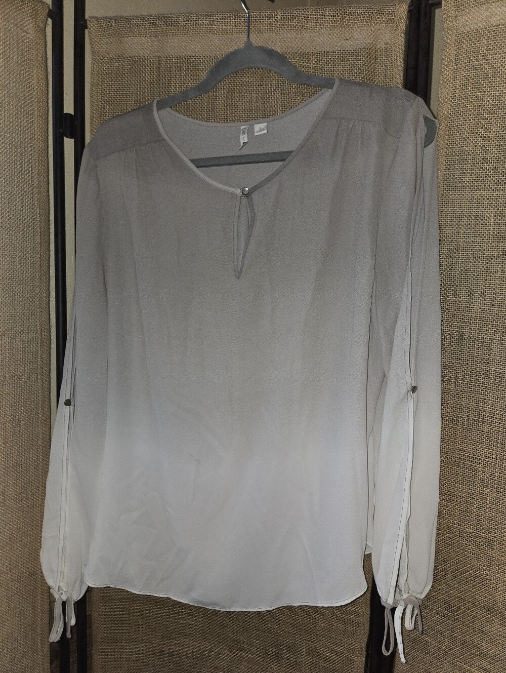 Cato Women's Hombre Multicolor Long-Sleeve Blouse Open Sleeve Sheer Large
